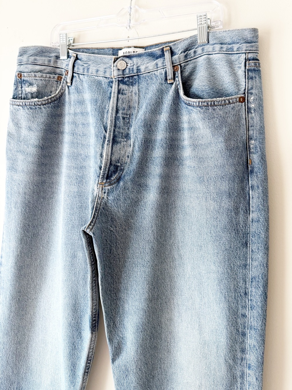 AGOLDE 90s Pinch High Rise Button Fly Distressed Jeans Endless Wash Size 34 - Picture 5 of 14